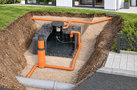 Retentionszisterne zur kontrollierten Rückhaltung von Regenwasser