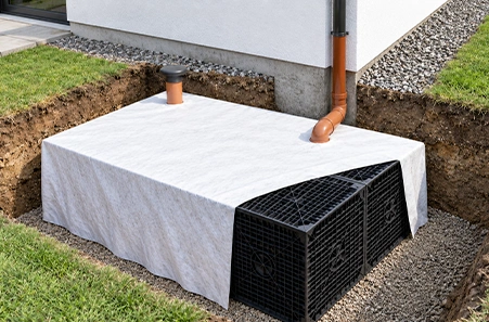 Unterirdische Rigole aus modular verbundenen Sickerboxen