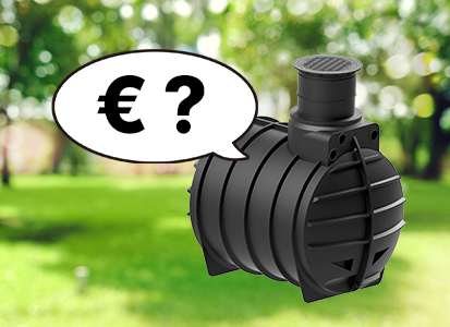 Wirtschaftlichkeit einer Zisterne Zisterne mit Fragezeichen und Eurozeichen